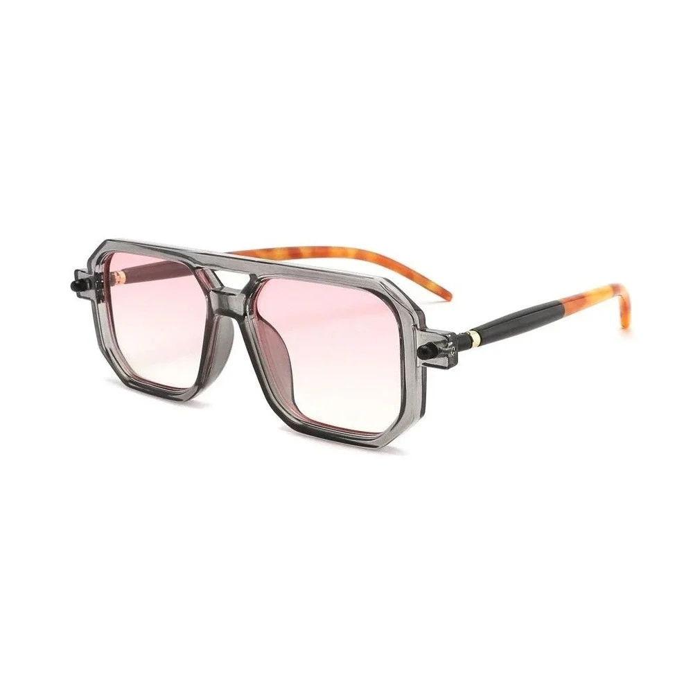 Men Square Sunglasses Grey Frame Pink Gradient Lens Tortoise Fashion Retro Shape